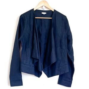 Garnet Hill Linen Asymmetric Womens Jacket Blazer Size 10 Black Minimalist Boho‎